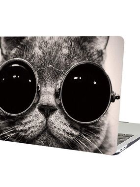 Cat with Sunglasses Decorative Cat Laptop Skin Hardcover Case Black and White